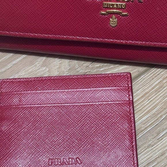 Prada Saffiano Leather Wallet On Chain Fuoco Red Gold Hardware Crossbody 1MH132 - Picture 10 of 16